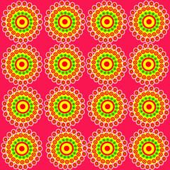 Fototapeta premium Seamless Mandala Pattern with Vibrant Colorful Circular Motifs on Decorative Background