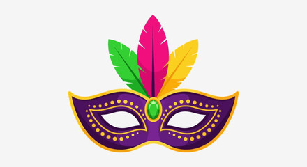 Obraz premium Mardi Gras Carnival Mask Illustration – Colorful Festival Party Mask with Feathers Vector
