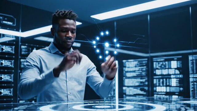 Man interacting with digital circuit interface