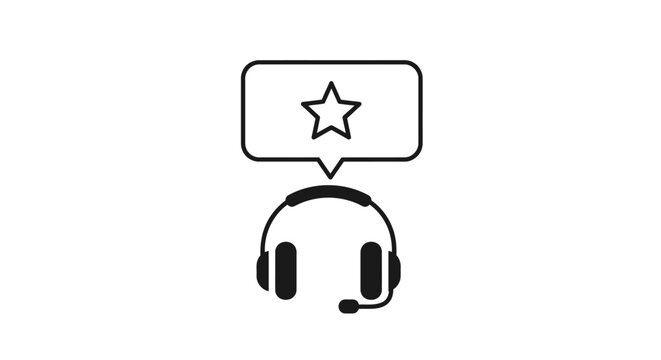 Customer Service Headset Icon with Star in Speech Bubble Symbolizing Top Rating Feedback on Isolated White Background