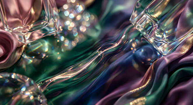 Luxury abstract background with liquid glass texture and refracted light