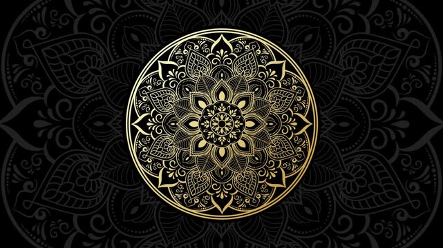 Elegant Rotating Circle Mandala Animation with Black, Green and White Background.