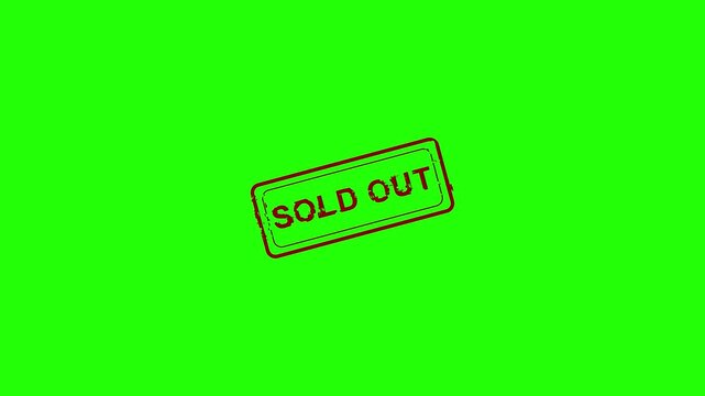 Grunge red sold out word square rubber seal stamp zoom on green background in 4K. 3d sold out text on green screen loop animation, red and gold rubber stamp shopping design element. 