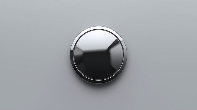 Shiny Metallic Circle Button on Gray Background, Abstract Design Element