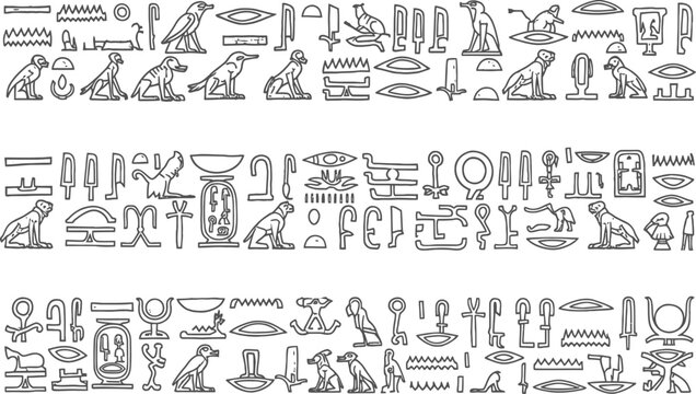 Ancient egyptian hieroglyphic inscription with various symbols and figures