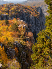 Panoramic view of the Stone Forest tourist attraction in the mountains of Epirus in Greece