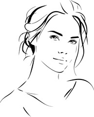 Hand Drawn Beautiful Woman Black and White Avatar Illustration in Minimal Line Art Style Design