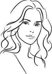 Hand Drawn Beautiful Woman Black and White Avatar Illustration in Minimal Line Art Style Design