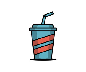 A colorful vector illustration of a disposable cup with a straw