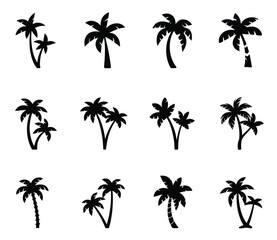 Fototapeta premium Palm Tree Icon Vector Tropical Silhouettes and Outline Collection
