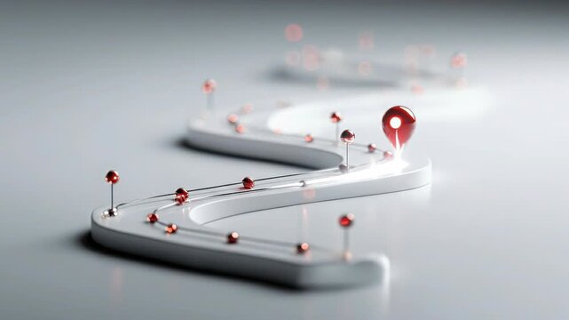 Glowing Red Milestone Marker on Minimal Serpentine AI Timeline Path.