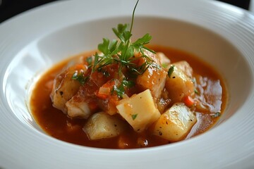 A tender meat and vegetable stew cooked gently in rich savory sauce.