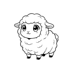 Obraz premium Hand drawn ink sketch of Kawaii Anime Sheep isolated on white. Chibi farm stamp.