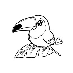 Fototapeta premium Hand drawn ink sketch of Kawaii Anime Toucan bird isolated on white. Chibi jungle stamp.