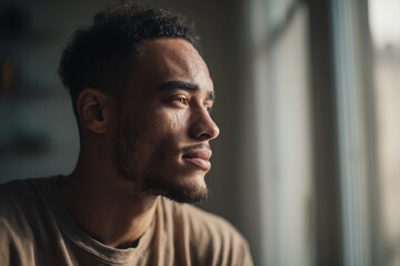 Obraz premium Young crying man contemplating mental health struggles