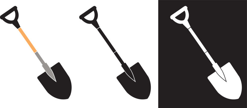 Shovel vector icon,  Garden shovel silhouette vector, Silhouette of a shovel tool illustration on white background