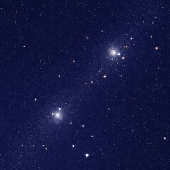 Fototapeta premium Two star clusters shimmer against a deep blue expanse of outer space.