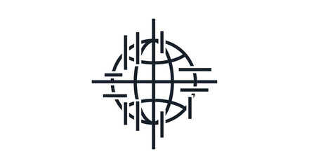 Abstract geometric symbol with intersecting lines and curves.