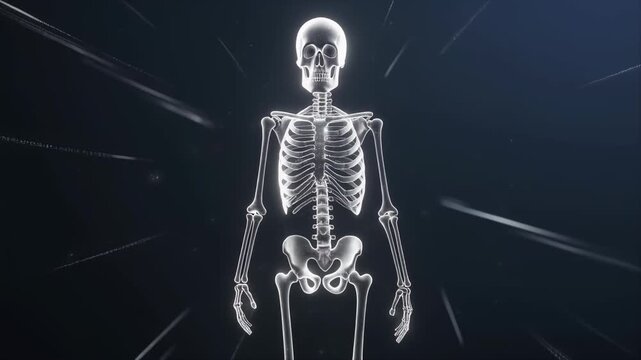 3d render animation of Human skeleton from different angles.