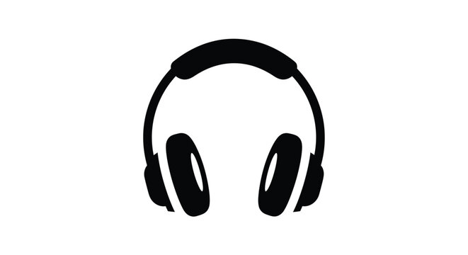 Black silhouette of headphones on white background symbolizing music audio or sound