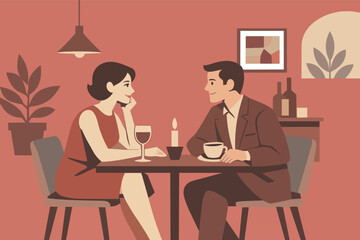Fototapeta premium Couple sharing a romantic moment on a dinner date, talking during an evening meal