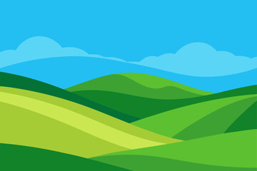 Obraz premium Vector illustration of green hills and blue sky