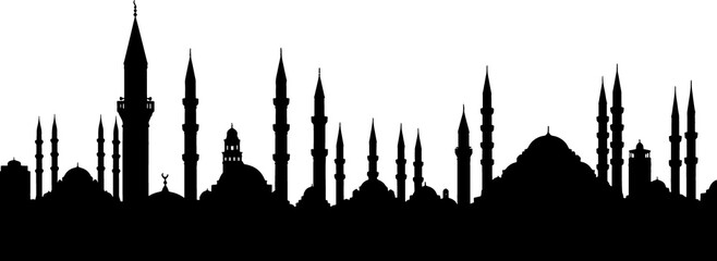 Obraz premium Black silhouette of mosque skyline with minarets and domes