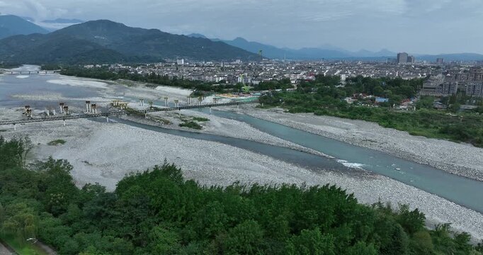 Aerial footage of landscape in dujiangyan, Sichuan province,China