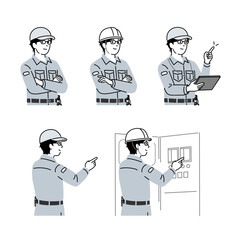 設備保全・電気点検スタッフのポーズセットイラスト4