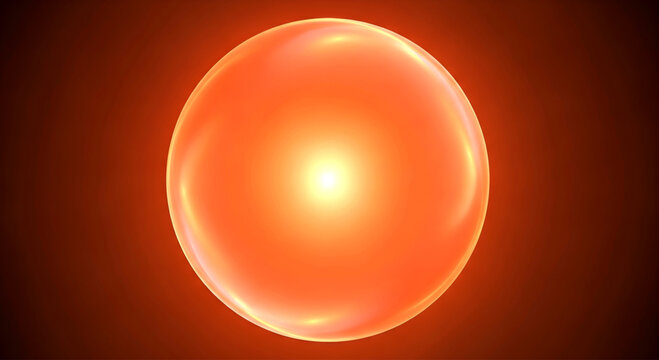 Vibrant orange sphere glowing brightly centered on dark background viewed directly illustrating intense heat and energy from a close-up perspective