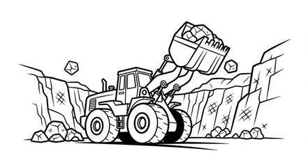 Dump Truck Excavating Rocks Quarry Site. © aldo