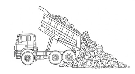 Dump Truck Unloading Rocks and Debris. © aldo