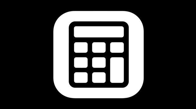 A white calculator icon, displayed on a black background, with rounded corners