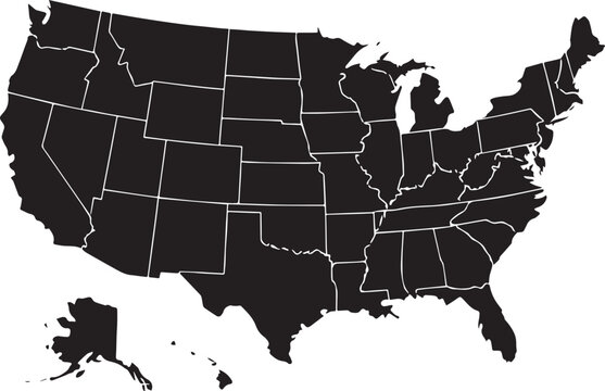 &ldquo;United States Map Silhouette Vector &ndash; Black USA Outline with State Borders, Geography Map Design, and Country Illustration&rdquo;.