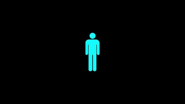 Cyan Stick Figure with Gray Head on a Black Background Symbolizing a Person or Individual
