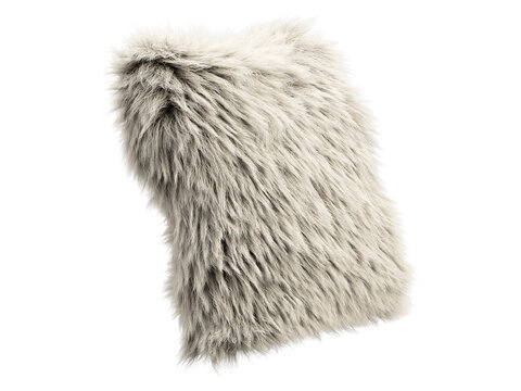 Beige fluffy faux fur decorative pillow isolated PNG, square shaggy cushion, neutral soft home decor element