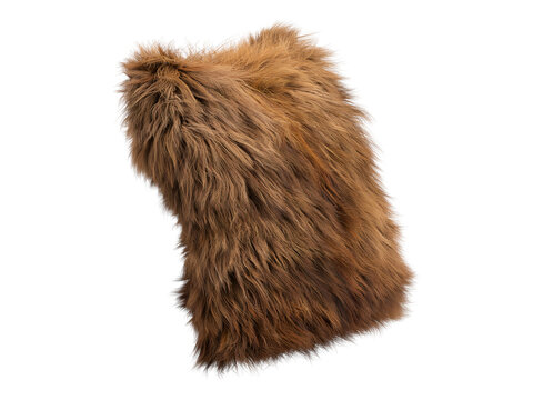 Brown fluffy faux fur decorative pillow isolated PNG, square shaggy cushion in warm caramel tone, cozy home decor element