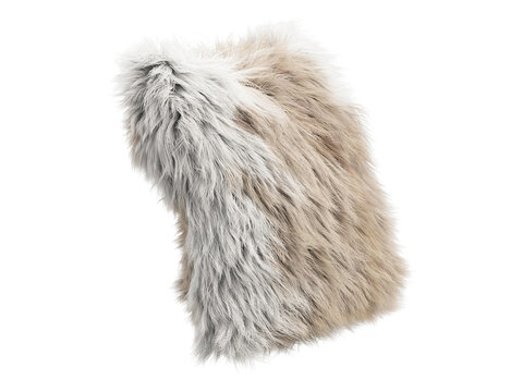 Neutral two tone fluffy faux fur pillow isolated PNG, square shaggy decorative cushion in greige color, modern home decor element