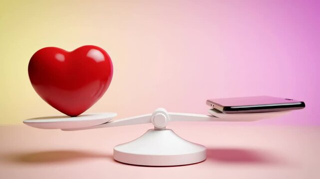 Heart and smartphone balancing on a scale