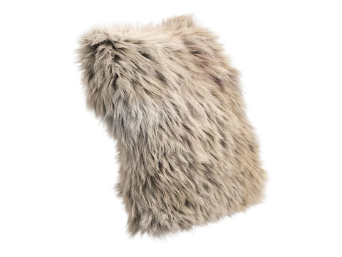 Warm beige fluffy faux fur pillow isolated PNG, square shaggy decorative cushion in earthy neutral tone, cozy boho home decor element