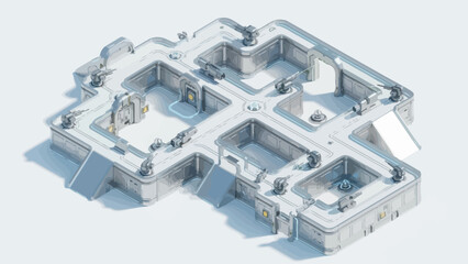 Futuristic sci fi base layout with turrets. © Sof Yan