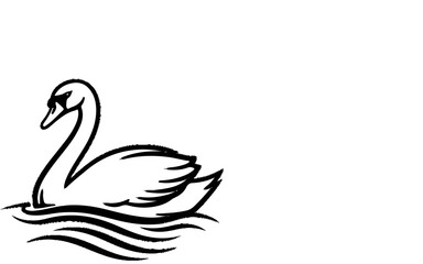 Naklejka premium Stylized black line drawing of a swan gracefully gliding on wavy water