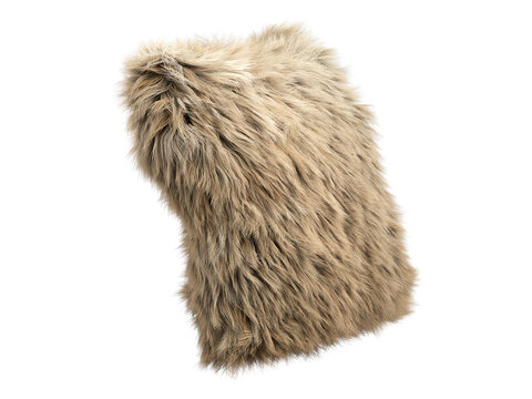 Taupe fluffy faux fur pillow isolated PNG, square shaggy decorative cushion in warm sand brown tone, rustic home decor element