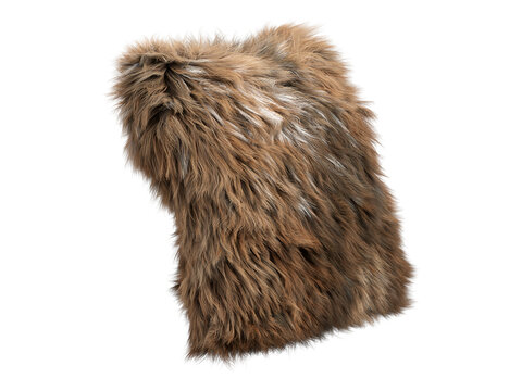 Multi tone brown fluffy faux fur pillow isolated PNG, square shaggy decorative cushion with mixed fur texture, rustic home decor element