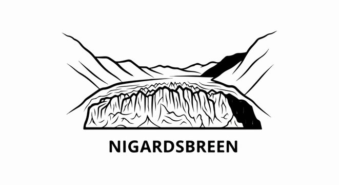 Stylized illustration of a glacial landscape with mountains and a textured ice field