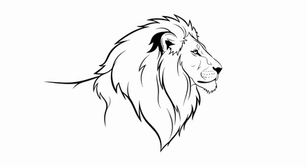 Fototapeta premium Stylized line art profile of a powerful lion's head and mane