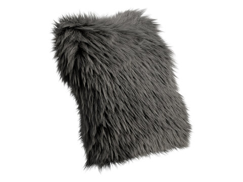 Charcoal gray fluffy faux fur pillow isolated PNG, square shaggy decorative cushion in dark monochrome tone, modern home decor element
