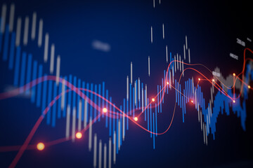 Naklejka na ściany i meble Colorful stock market graph showing financial trends and data analysis in a digital format