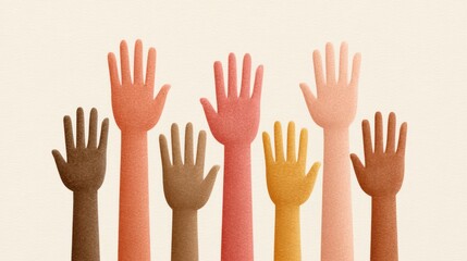 Obraz premium Diverse Hands Reaching Upward Together, Symbolizing Unity, Hope, and Collaboration in a Colorful Scenery
