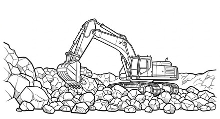 Excavator Digging Rocks and Stones. © raja